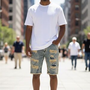 AHP Distressed Acid Wash Denim Shorts - Streetwear Style Mens Size 40